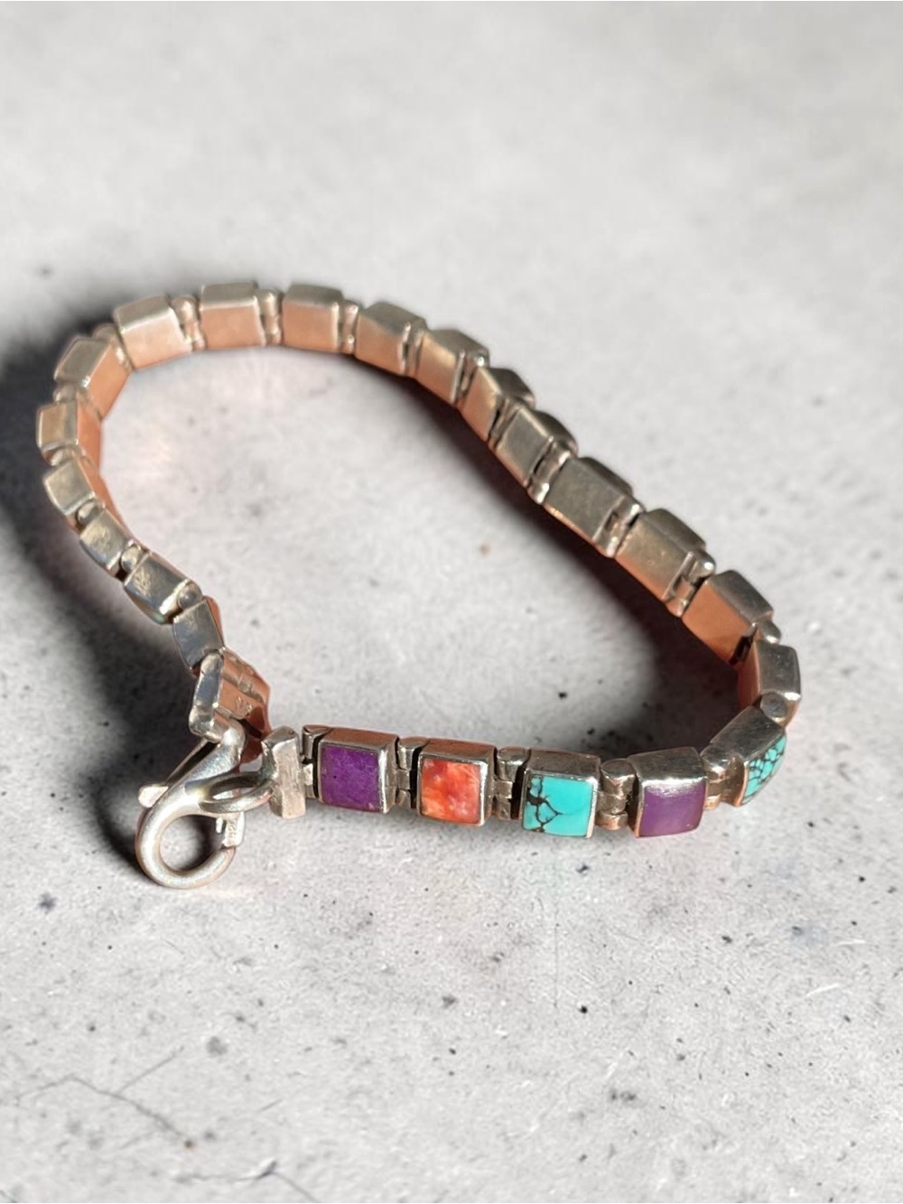 🌺Vintage Sterling & Multi-Color Stone Link Bracelet - Picture 8 of 9